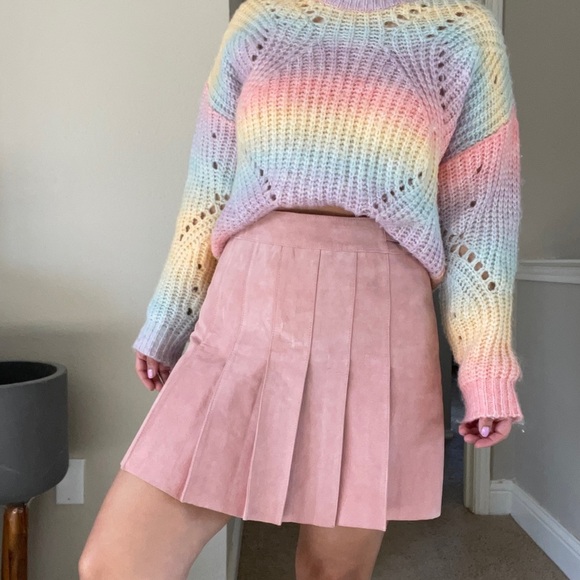 Vintage Dresses & Skirts - Vintage Y2K Pink Suede Pleated Skirt